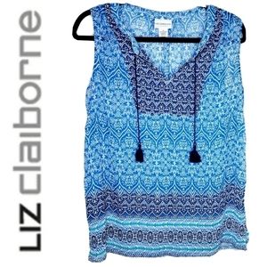 Liz Claiborne Blue Patterned Sleeveless Top